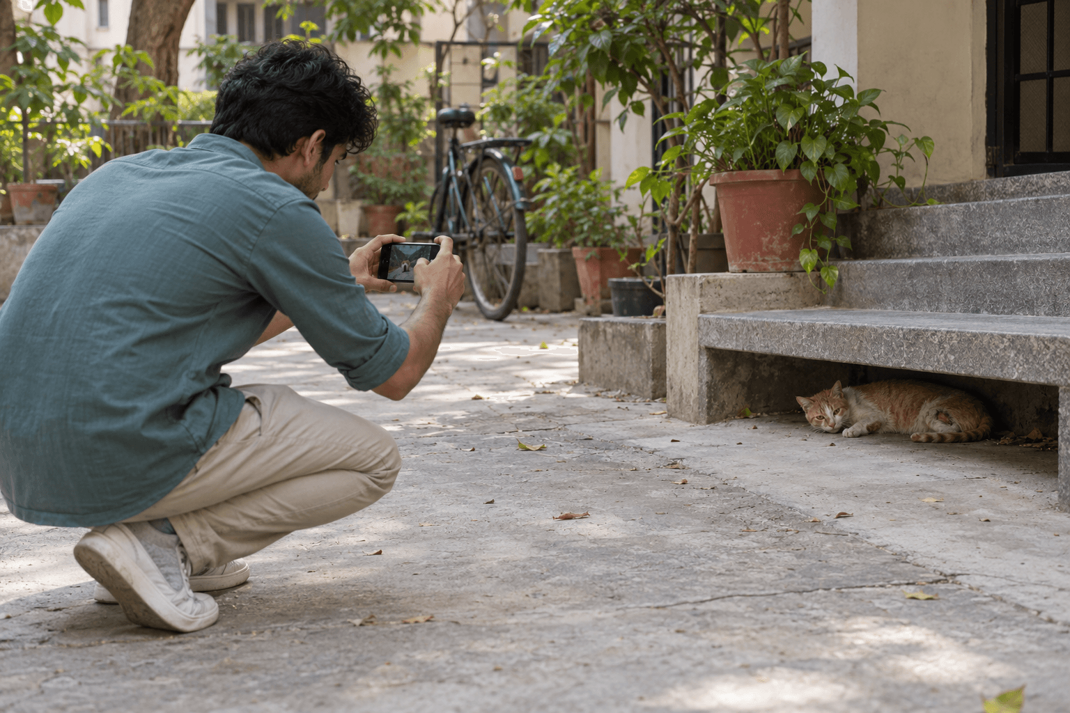 A person documenting an animal emergency on a Delhi NCR street